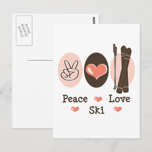 Peace Love Ski Briefkaart (Voorkant / Achterkant)