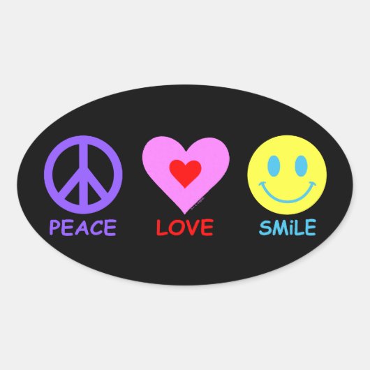 Peace Love Smile Ovale Sticker (Voorkant)
