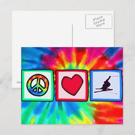 Peace, Love, Snow Skiing Briefkaart (Voorkant / Achterkant)