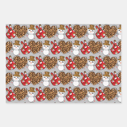 Peace Love Snowman Wrapping Paper Flat SET 3 (Voorkant 3)
