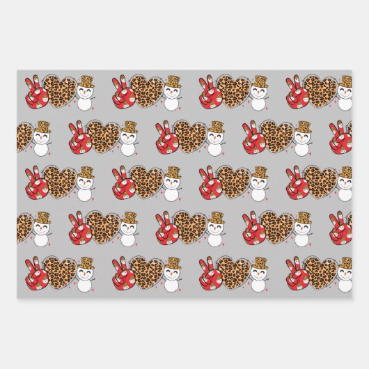 Peace Love Snowman Wrapping Paper Flat SET 3 (Voorkant 2)