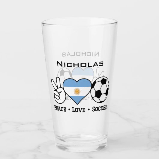 Peace Love Soccer Argentina Glass Cup Glas (Voorkant)