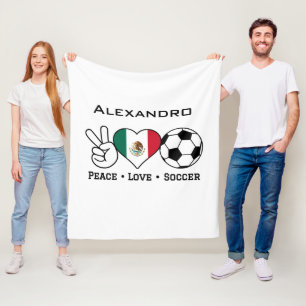Peace Love Soccer Blanket met naam Fleece Deken