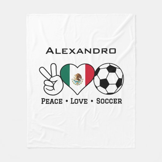 Peace Love Soccer Blanket met naam Fleece Deken (Voorkant)