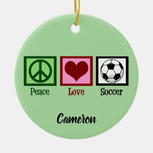 Peace Love Soccer Custom Kerstmis Keramisch Ornament (Voorkant)