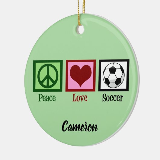 Peace Love Soccer Custom Kerstmis Keramisch Ornament (Links)