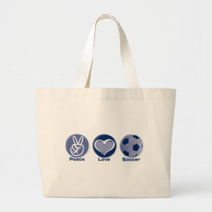 Peace Love Soccer Grote Tote Bag