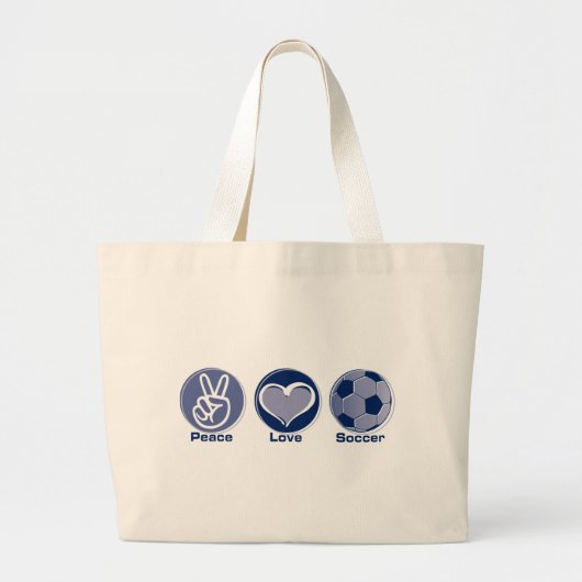 Peace Love Soccer Grote Tote Bag (Voorkant)