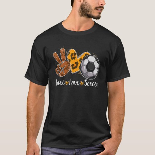 Peace Love Soccer Leopard Print Cheetah Pattern T-shirt (Voorkant)