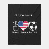 Peace Love Soccer USA Blanket met naam Fleece Deken (Voorkant)