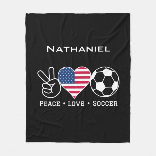 Peace Love Soccer USA Blanket met naam Fleece Deken (Voorkant)