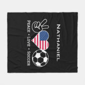 Peace Love Soccer USA Blanket met naam Fleece Deken (Voorkant (Horizontaal))