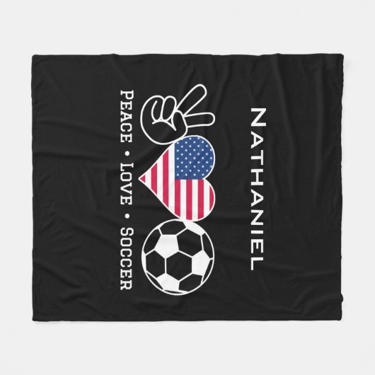 Peace Love Soccer USA Blanket met naam Fleece Deken (Voorkant (Horizontaal))