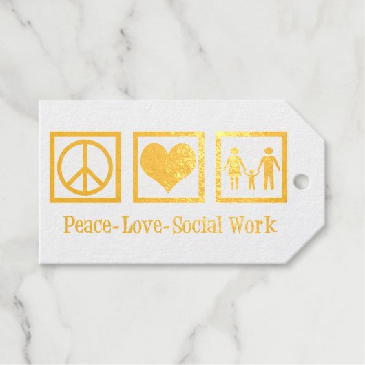 Peace Love Social Work Custom Holiday Party Gold Cadeaulabels (Voorkant (horizontaal))