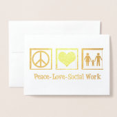 Peace Love Social Work Holiday Gold Foil-kaart Folie Kaarten (Voorkant met envelop)