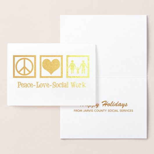 Peace Love Social Work Holiday Gold Foil-kaart Folie Kaarten (Display)