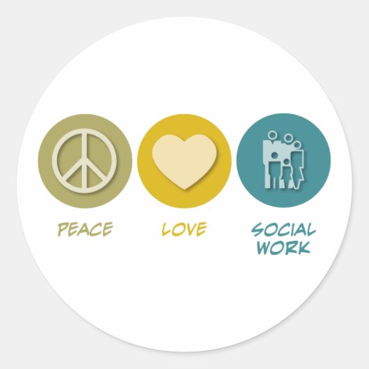 Peace Love Social Work Ronde Sticker (Voorkant)