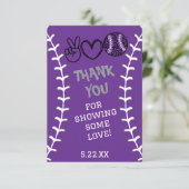 Peace Love Softbal Verjaardag Bedankkaart (Staand voorkant)