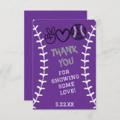 Peace Love Softbal Verjaardag Bedankkaart (Voorkant / Achterkant)