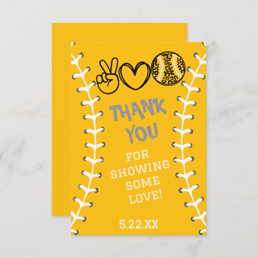 Peace Love Softbal Verjaardag Bedankkaart (Voorkant / Achterkant)