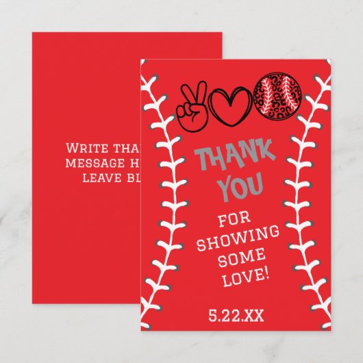 Peace Love Softbal Verjaardag Bedankkaart (Voorkant / Achterkant)