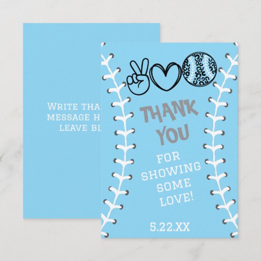 Peace Love Softbal Verjaardag Bedankkaart (Voorkant / Achterkant)