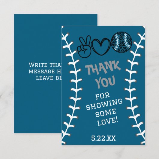 Peace Love Softbal Verjaardag Bedankkaart (Voorkant / Achterkant)