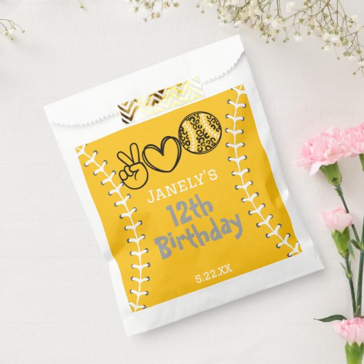 Peace Love Softbal Verjaardag Bedankzakje (Gezegeld)