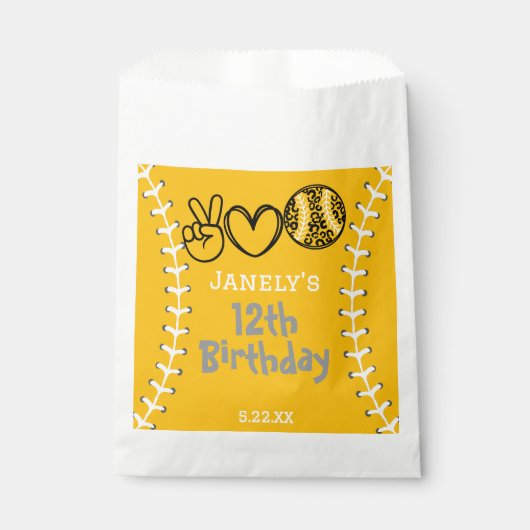 Peace Love Softbal Verjaardag Bedankzakje (Voorkant)