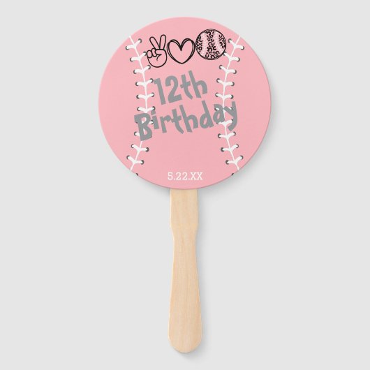 Peace Love Softbal Verjaardag Handwaaier (Achterkant)