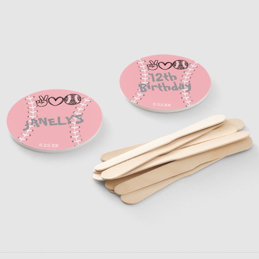 Peace Love Softbal Verjaardag Handwaaier (Niet-gemonteerd)