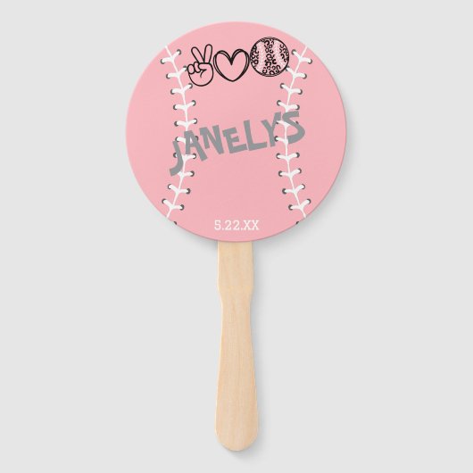 Peace Love Softbal Verjaardag Handwaaier (Voorkant)