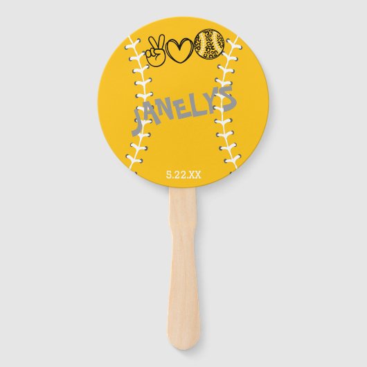 Peace Love Softbal Verjaardag Handwaaier (Voorkant)