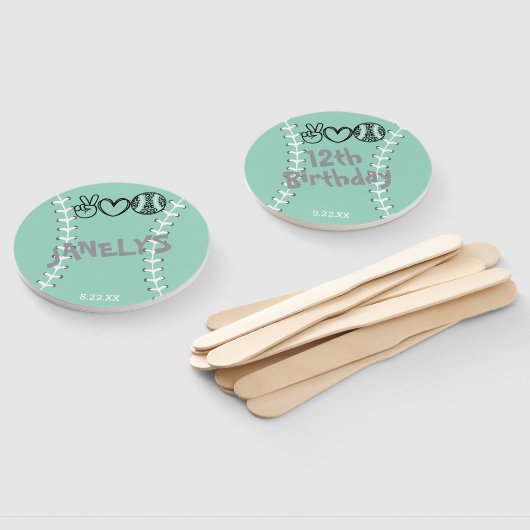 Peace Love Softbal Verjaardag Handwaaier (Niet-gemonteerd)