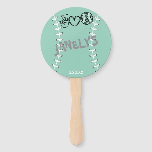 Peace Love Softbal Verjaardag Handwaaier (Voorkant)