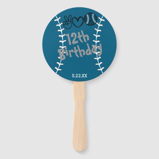 Peace Love Softbal Verjaardag Handwaaier (Achterkant)