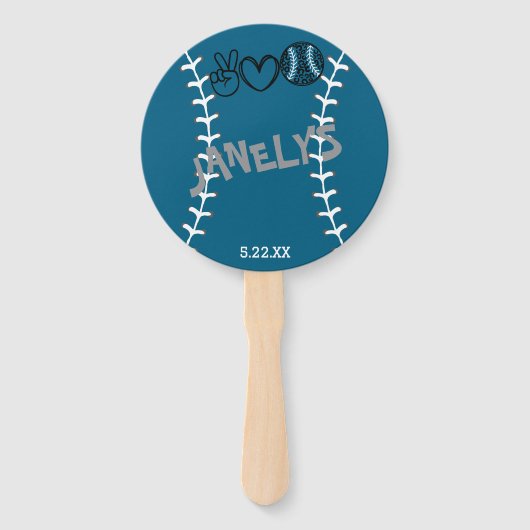 Peace Love Softbal Verjaardag Handwaaier (Voorkant)