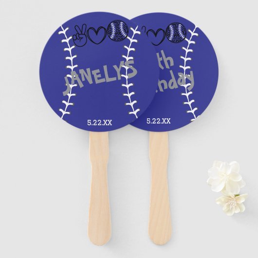 Peace Love Softbal Verjaardag Handwaaier (Voorkant en achterkant)