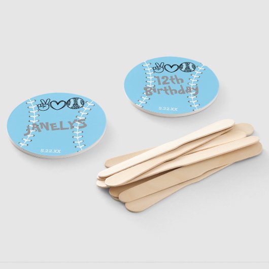 Peace Love Softbal Verjaardag Handwaaier (Niet-gemonteerd)