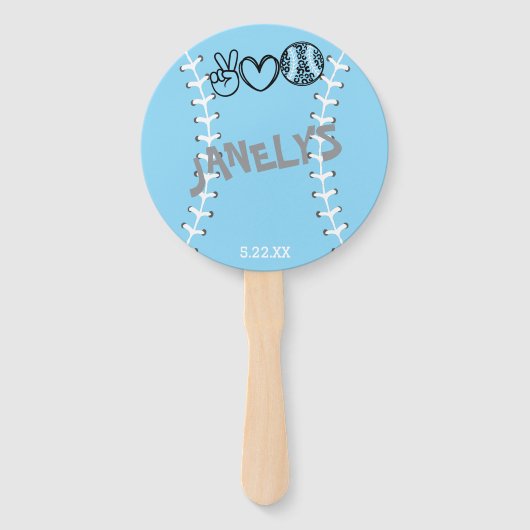 Peace Love Softbal Verjaardag Handwaaier (Voorkant)