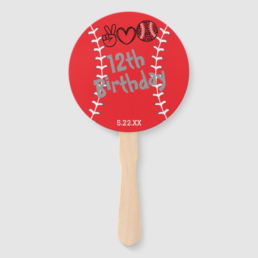 Peace Love Softbal Verjaardag Handwaaier (Achterkant)