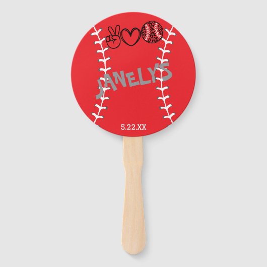 Peace Love Softbal Verjaardag Handwaaier (Voorkant)