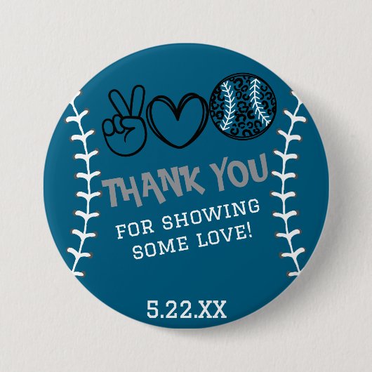 Peace Love Softbal Verjaardag Ronde Button 7,6 Cm (Voorkant)