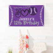 Peace Love Softbal Verjaardag Spandoek (Insitu)