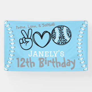 Peace Love Softbal Verjaardag Spandoek