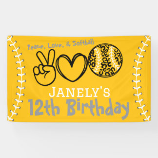 Peace Love Softbal Verjaardag Spandoek