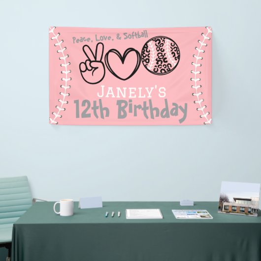 Peace Love Softbal Verjaardag Spandoek (Beurs)