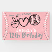 Peace Love Softbal Verjaardag Spandoek (Horizontaal)