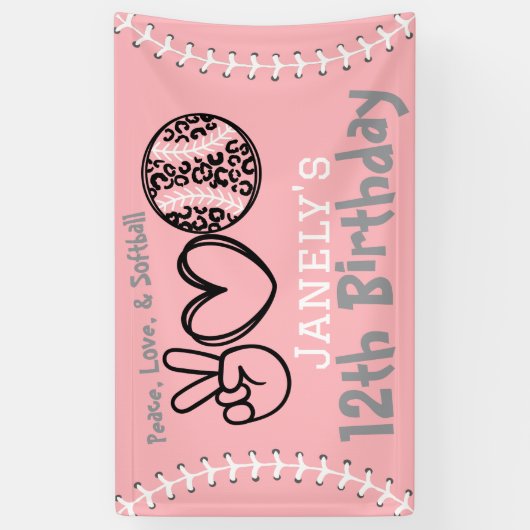 Peace Love Softbal Verjaardag Spandoek (Verticaal)