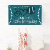 Peace Love Softbal Verjaardag Spandoek (Insitu)